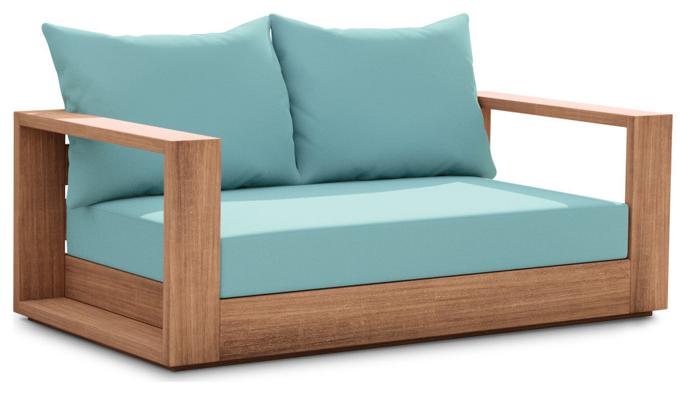 Tulum Waterproof Fabric Upholstered Outdoor Loveseat, Blue