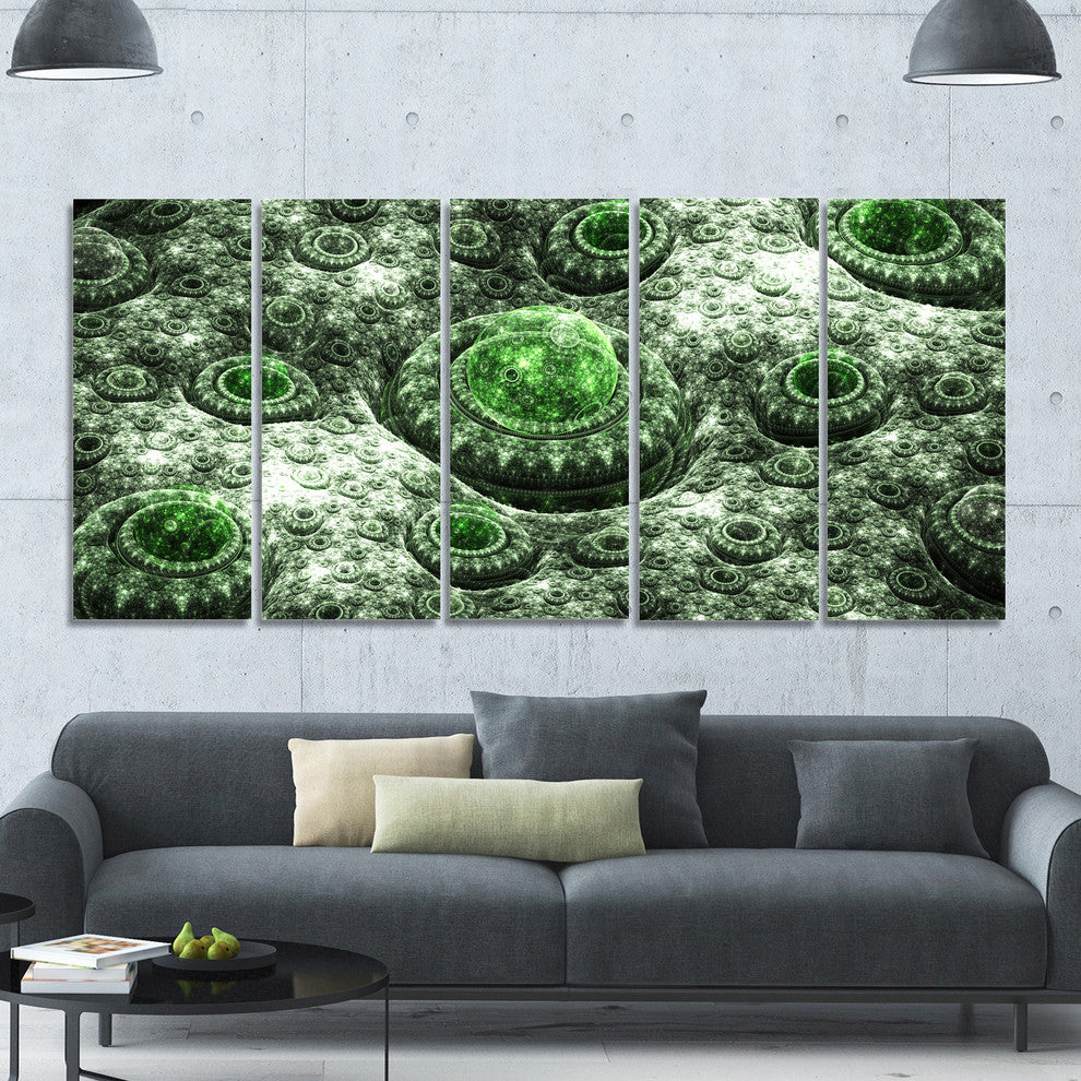 Exotic Green Fractal Landscape, Abstract Wall Art Canvas, 60"x28", 5 Panels