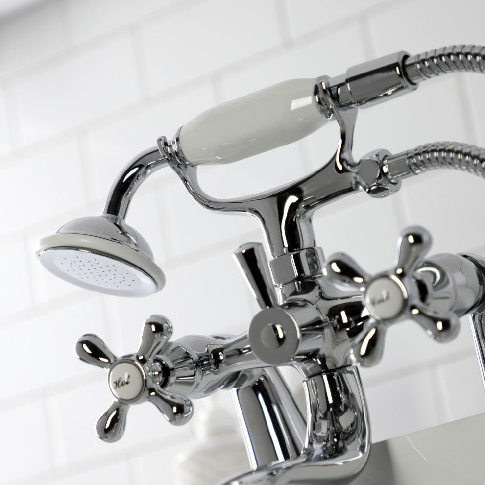 KS227C Deck Mount Clawfoot Tub Faucet With Hand Shower, Polished Chrome