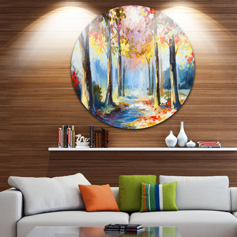 Colorful Spring Forest, Landscape Large Disc Metal Wall Art, 11"