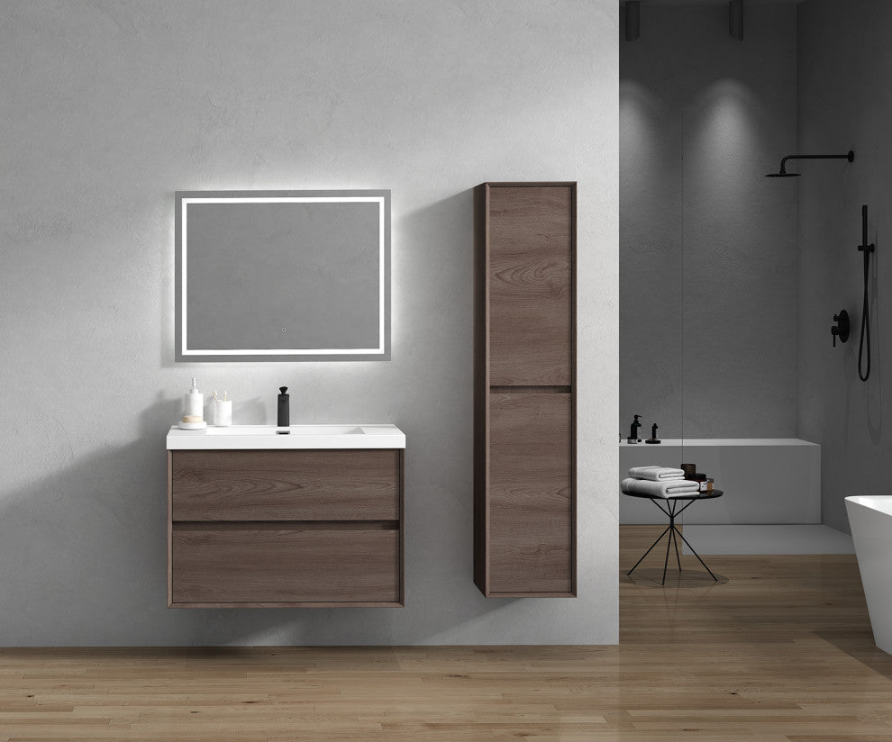 Kingdee Red Oak Wall Mounted Vanity With Reinforced Acrylic Sink, 36''