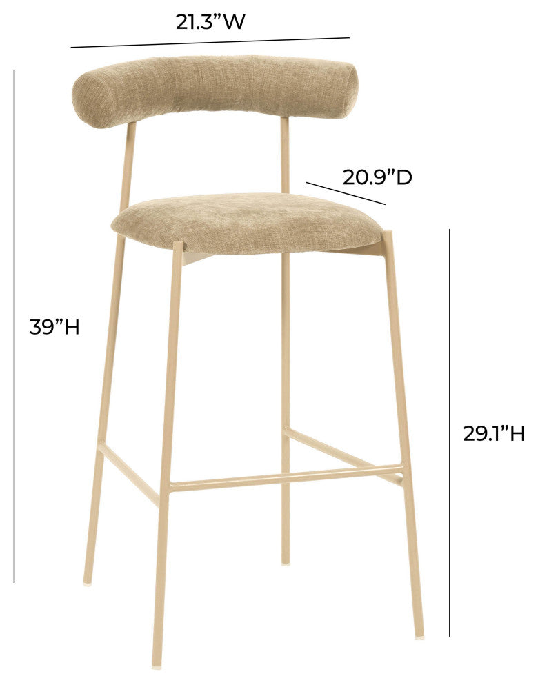 Liliana Taupe Velvet Bar Stool - Taupe