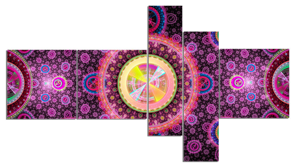 Bright Pink Psychedelic Relaxing Art, Abstract Canvas Print, 60"x32", 5 panels