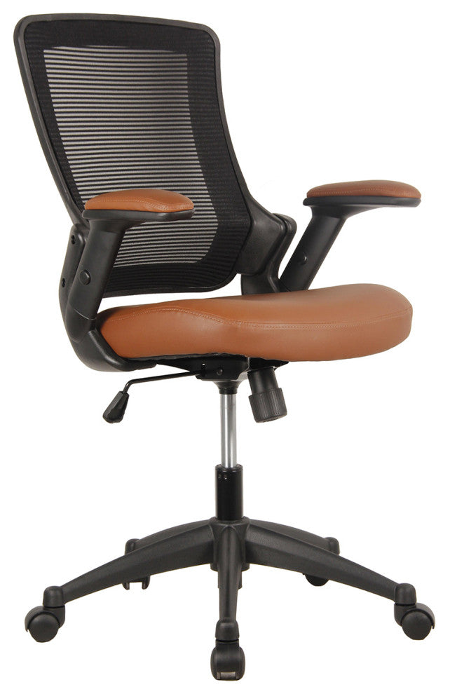 Techni Mobili Mid-Back Mesh Task Office Chair with Height Adjustable Arms, Brown