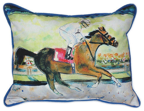 Pair of Betsy Drake Racing Horse Large Indoor/Outdoor Pillows 16x20