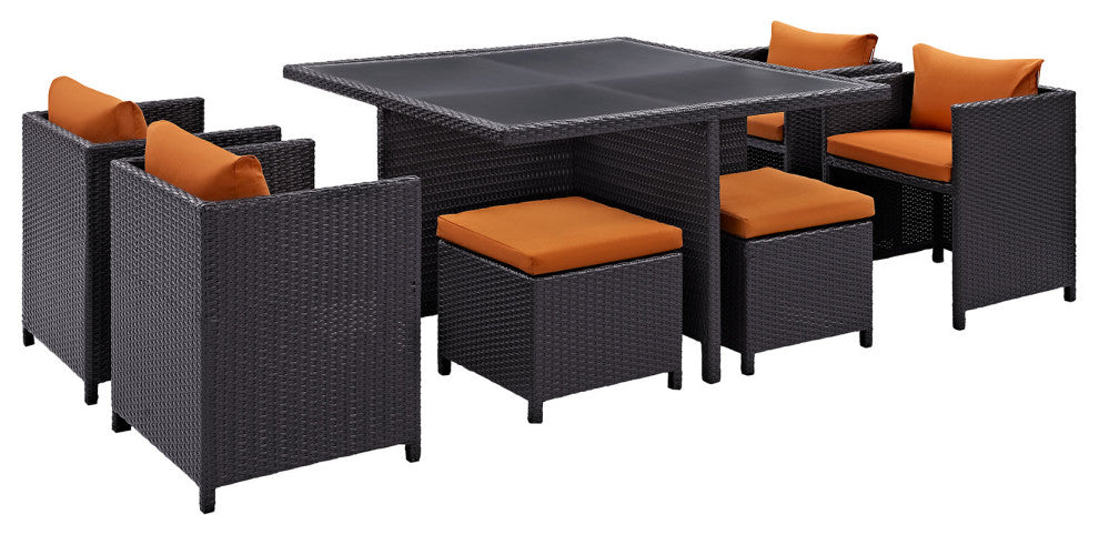 Espresso Orange Inverse 9-Piece Outdoor Patio Dining Set