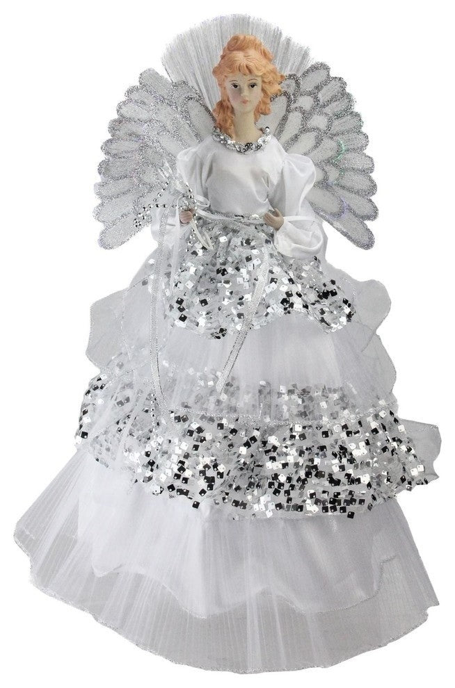 Lighted Battery Operated Fiber Optic Angel Sequined Gown Christmas Tree Topper