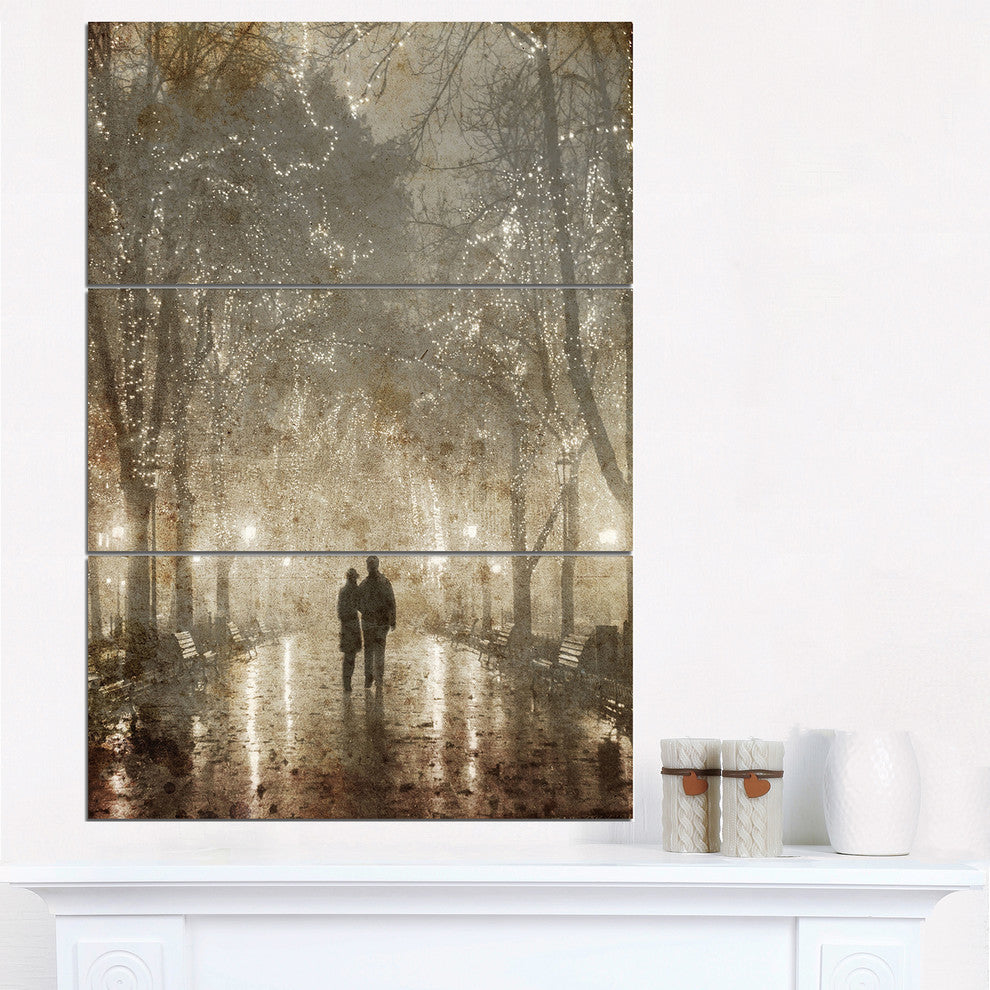 "Couple Walking in Night Lights" Photo Metal Wall Art, 3 Panels, 28"x36"
