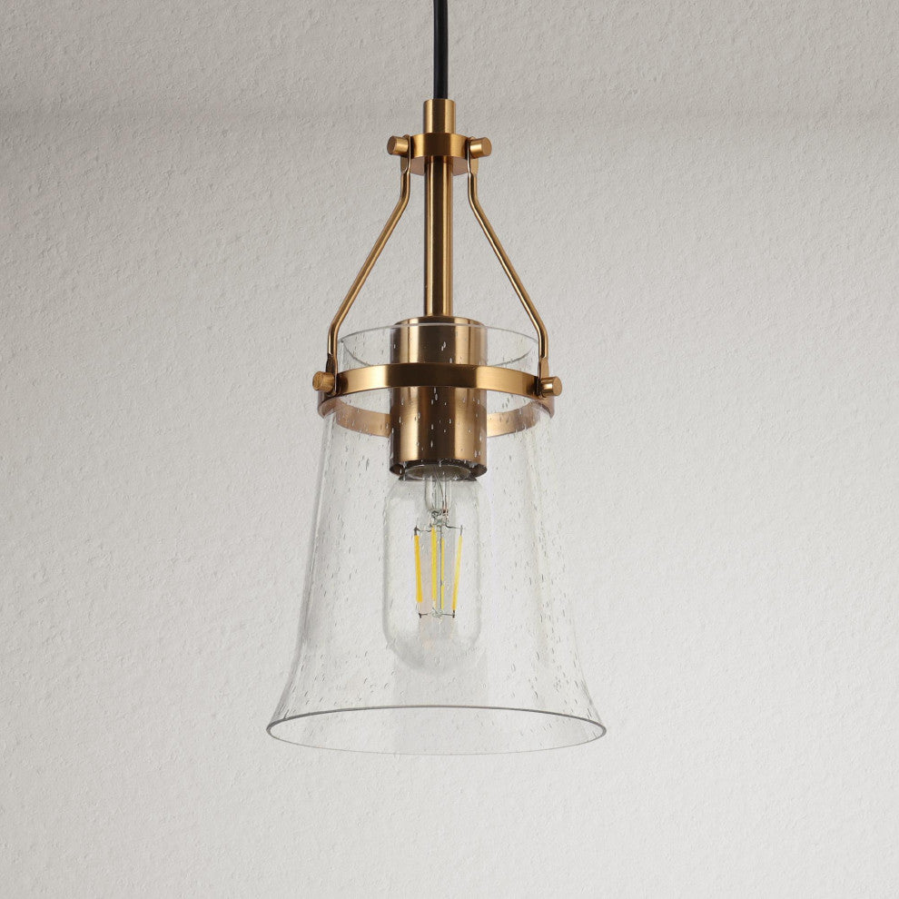 LNC 1-Light Modern Polished Gold Cone Seeded Glass Pendant Light