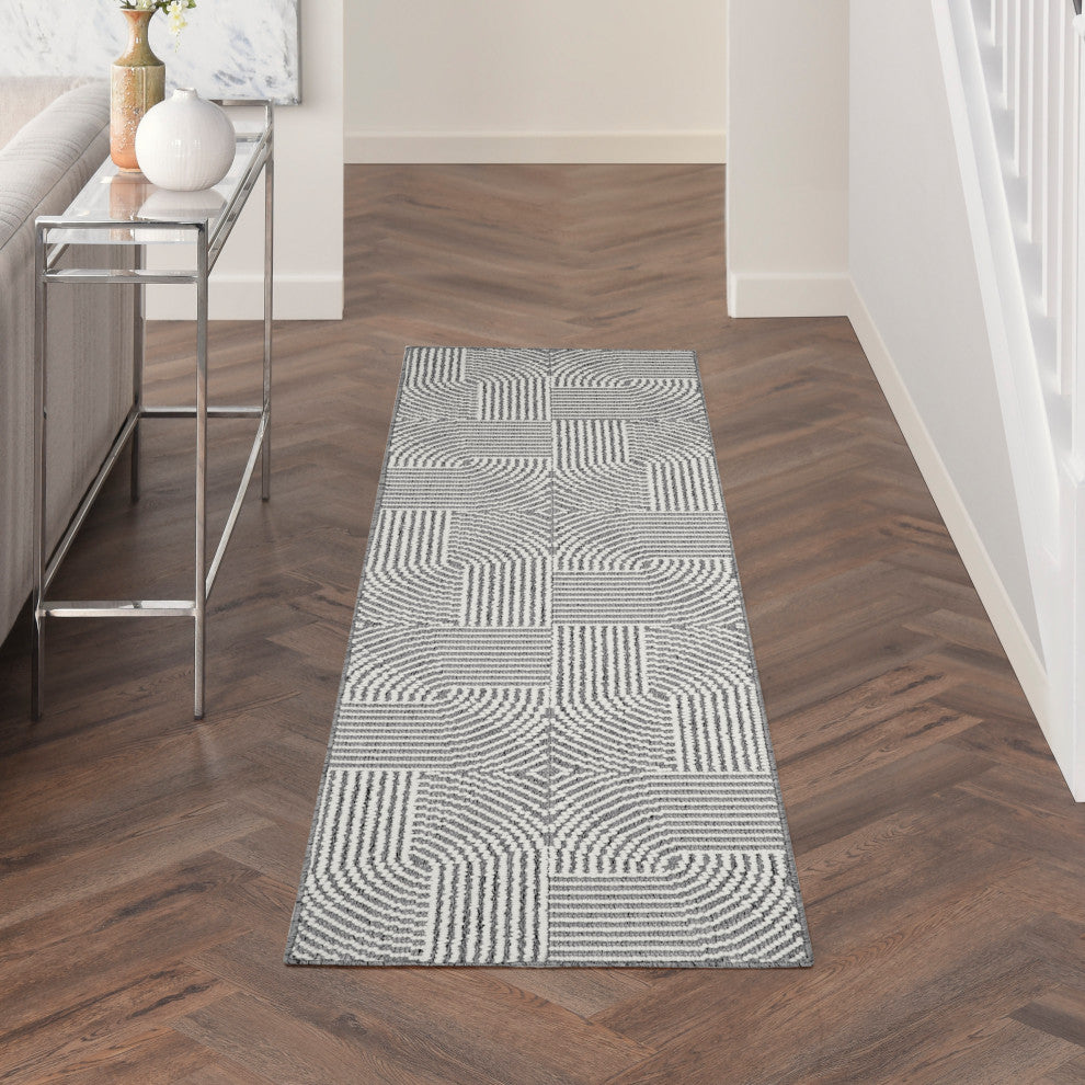 Nourison Natural Texture 2'3" x 7'6" Charcoal Ivory Modern Indoor Rug