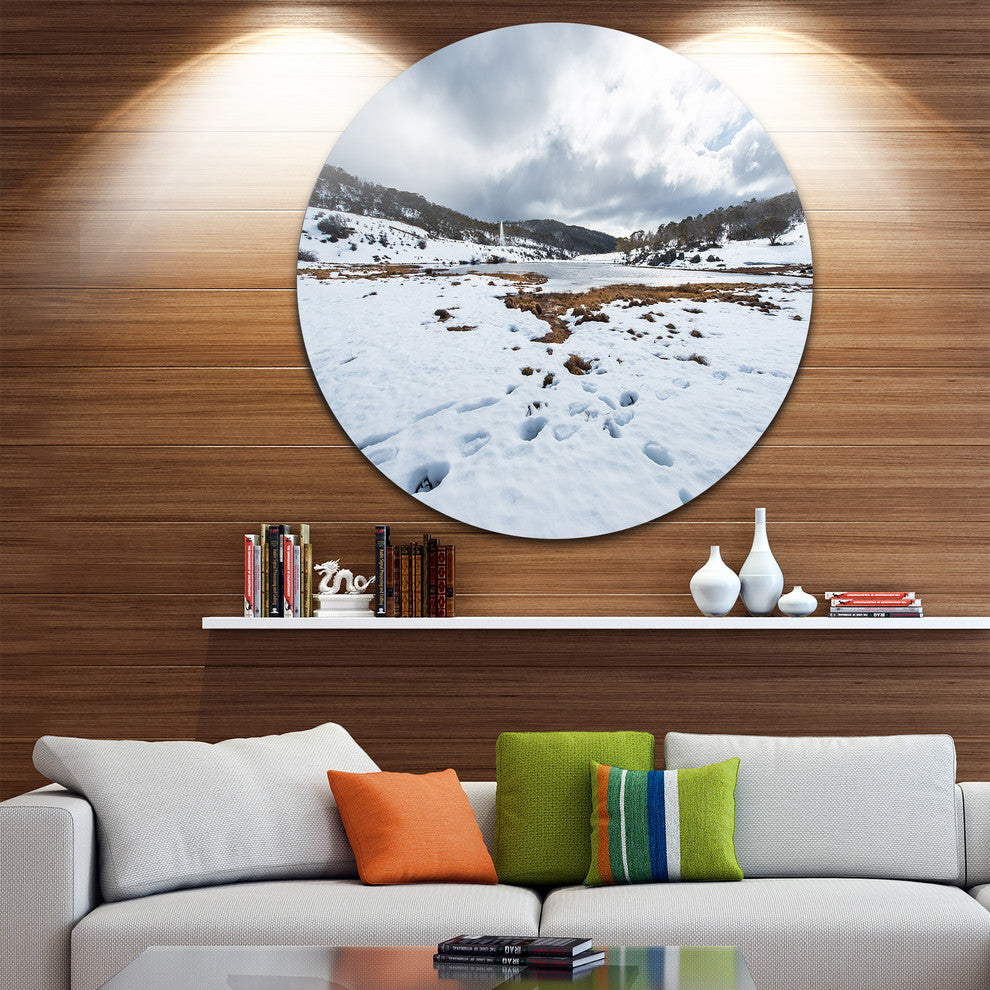 Snow Mountains In Kosciuszko Park, Landscape Disc Metal Wall Art, 23"