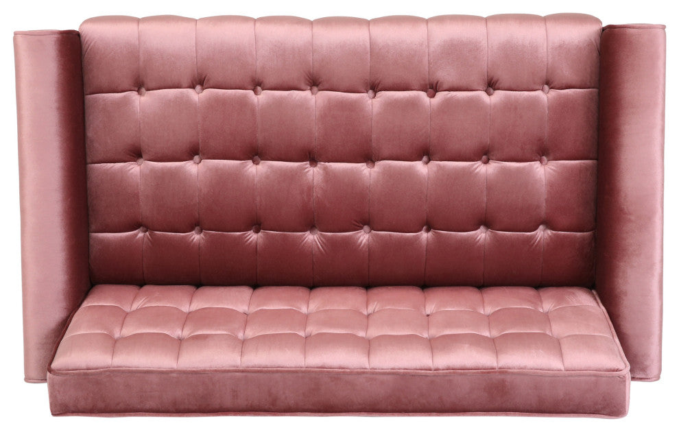 Aubrie Tufted Velvet Loveseat With Gold Tipped Tapered Legs, Blush, Gold Finish