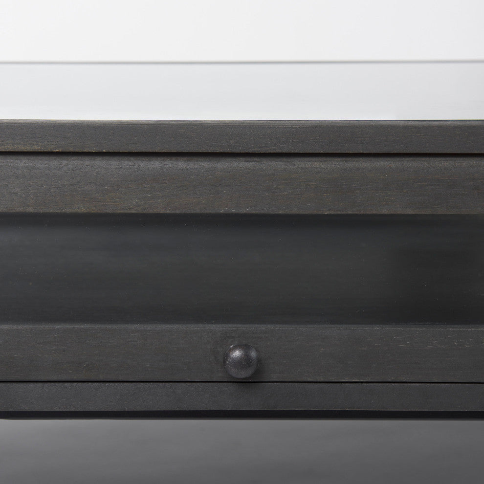 Arelius Glass-Top Black-Brown Wood With Black Metal Base Display Coffee Table