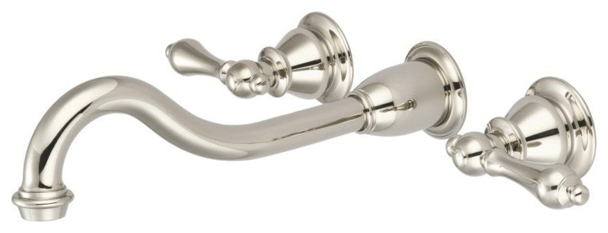 Elegant Spout Wall Mount Vessel/Lavatory Faucet, Porcelain cross handles