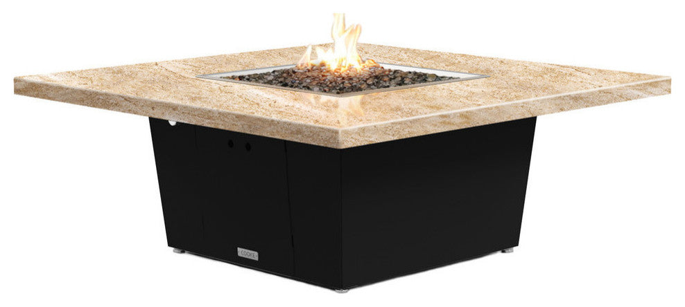 Square Fire Pit Table, 56x56, Natural Gas, So Cal Special Granite Top, Black