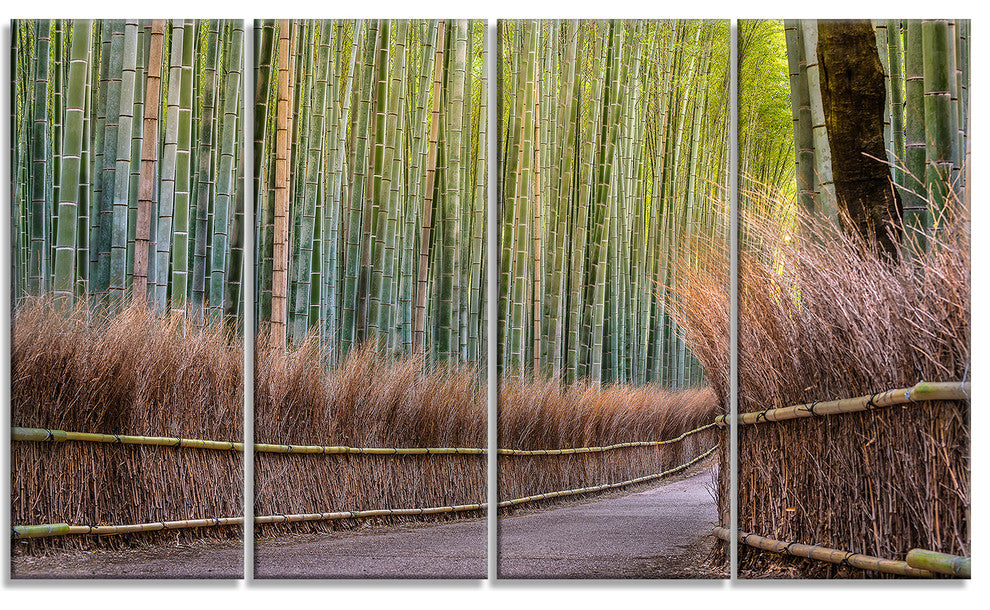 "Pathway Inside Bamboo Forest" Forest Canvas Wall Art Print, 4 Panels, 48"x28"