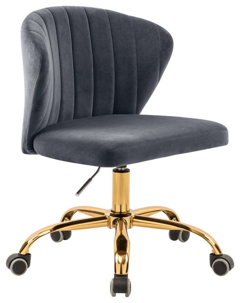 Finley Swivel and Adjustable Velvet Upholstered Office Chair, Gray, Gold Base