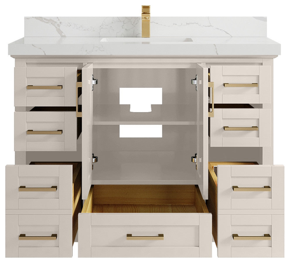 Boston 48" Single Sink Bath Vanity in Fine Grain 2" Calacatta Laza