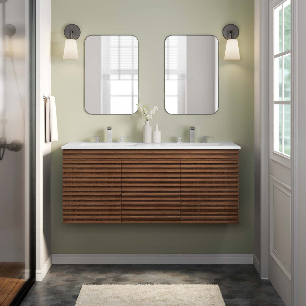 Render 48" Wall-Mount Bathroom Vanity, Walnut White