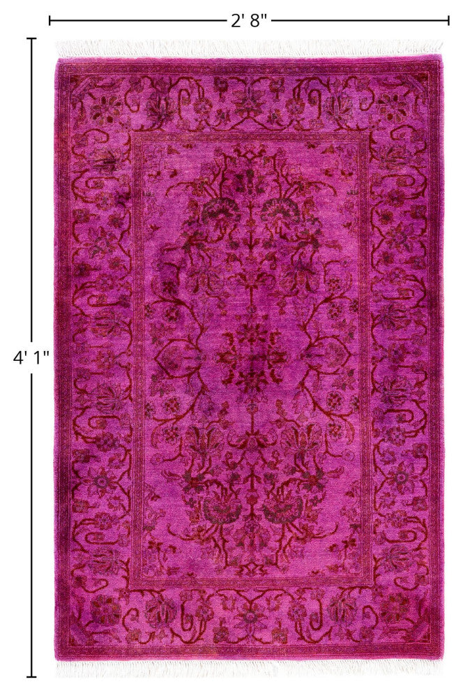 Overdyed One-of-a-Kind Hand-Knotted Area Rug Purple, 2' 8" x 4' 1"