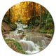Forest Waterfall With Yellow Trees, Landscape Disc Metal Wall Art, 23"