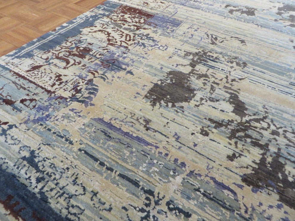 8'2"x10'5" Hand-Knotted Wool and Silk Multicolored Fine Modern Oriental Rug