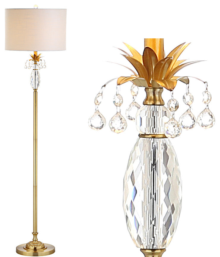Adalyn 61" Crystal and Metal Floor Lamp, Clear and Brass Gold