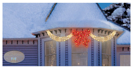 3-Piece Lighted Red and White Bow and Swag Christmas Decoration