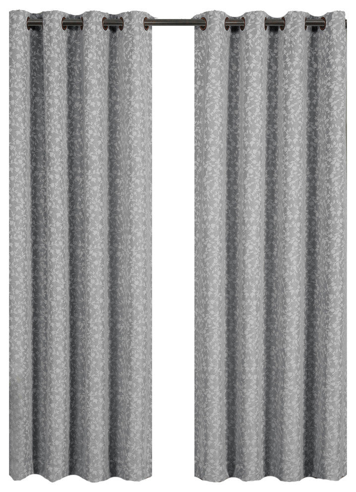 Fiorela 2PC Jacquard Grommet Curtains, Gray, 54"x84", Single
