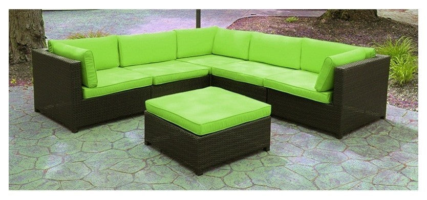 Wicker Outdoor Furniture Sectional Sofa Set, Cushions, Lime Green