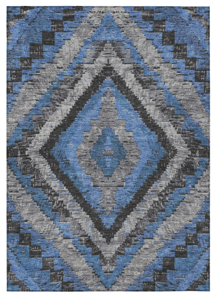 Machine Washable Indoor/Outdoor Chantille ACN1890 Blue 9' x 12' Rug