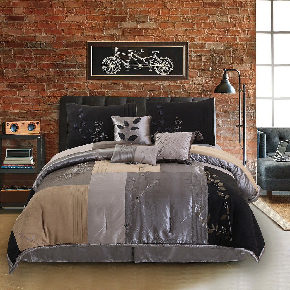 Back to Nature Comforter Set, Charcoal, Full, 7-Pc