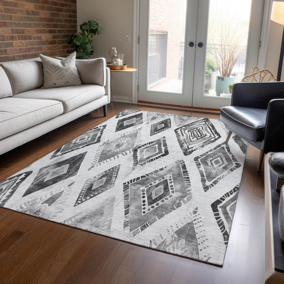 Machine Washable Indoor/Outdoor Chantille ACN1861 Gray 5' x 7'6" Rug