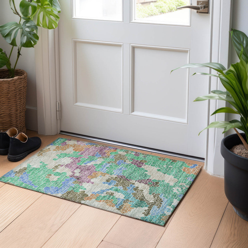 Machine Washable Indoor/Outdoor Chantille ACN1906 Green 1'8" x 2'6" Rug
