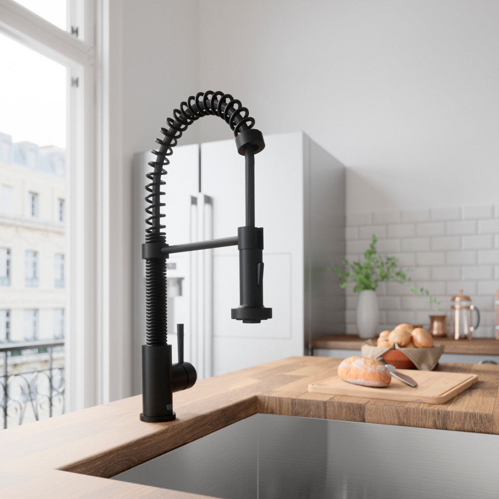 VIGO Edison 19" H Single Handle Pull-Down Sprayer Kitchen Faucet, Matte Black, No Sensor, Without Extras
