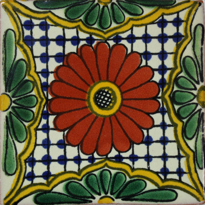 4-Piece Tarachi Talavera Mexican Tile, 6x6"