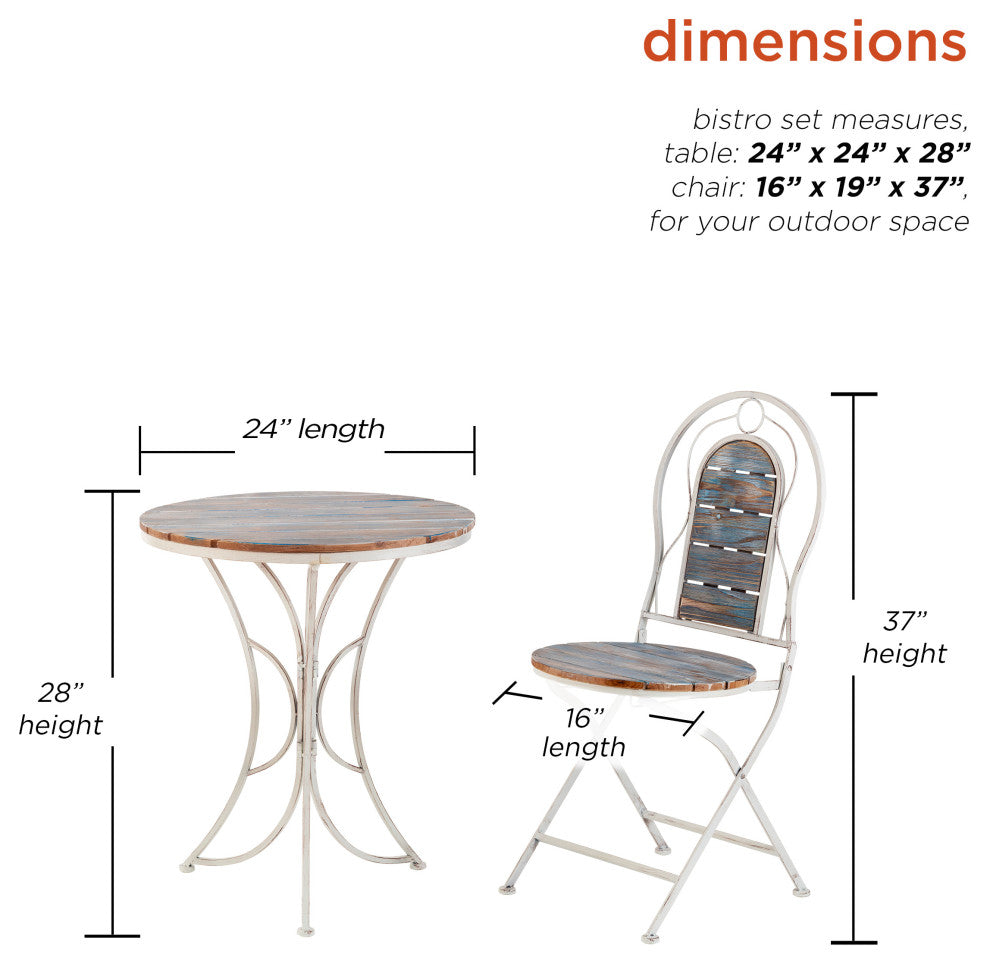 Alpine Patio Garden Table and Two Chairs Bistro Set, 28"