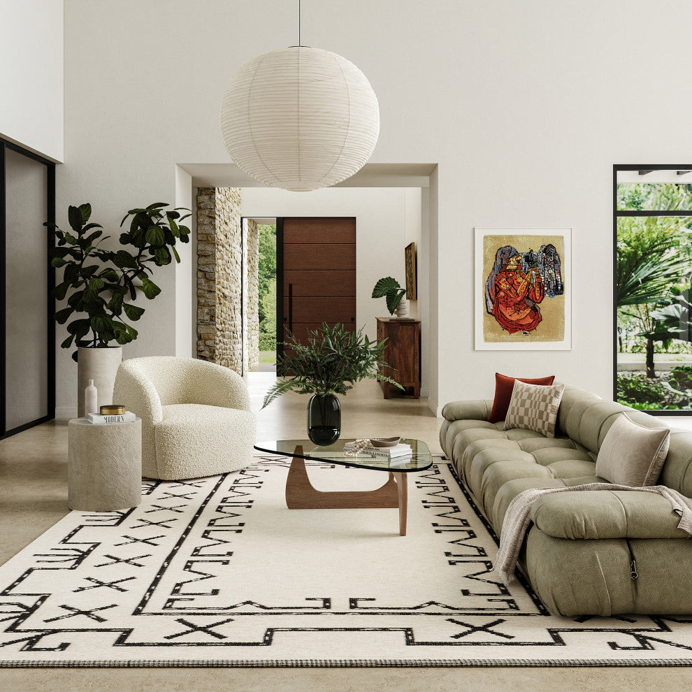 June Geometric Reversible Wool Area Rug, Ivory 5' x 8'
