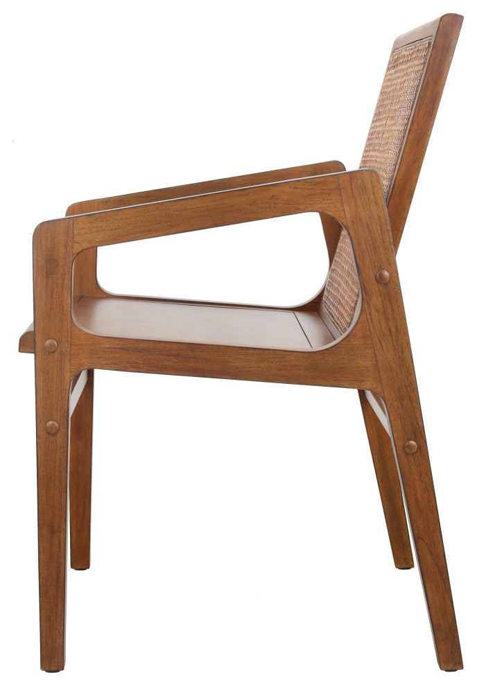 Davina Teak Dining Side Arm Chair, Java Brown