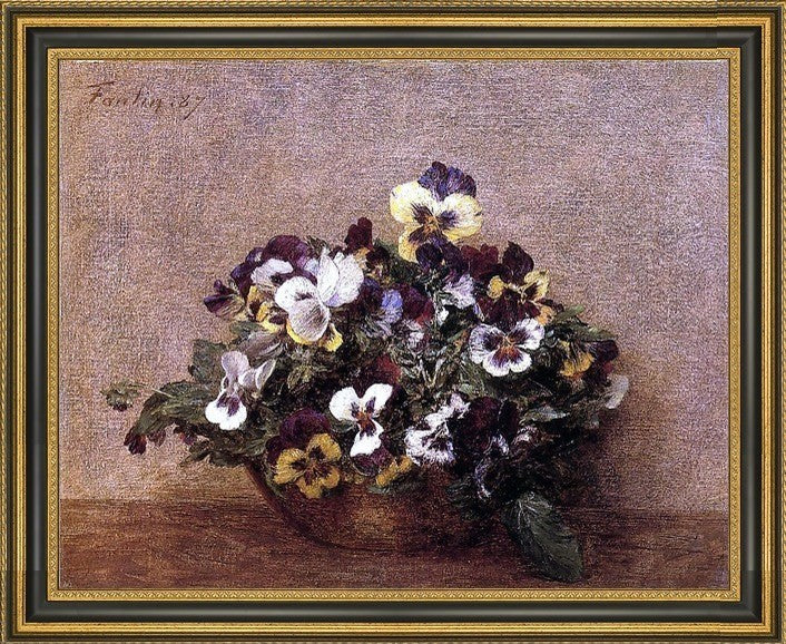 Henri FantinLatour Pansies Framed Premium Canvas Print, 16"x20"