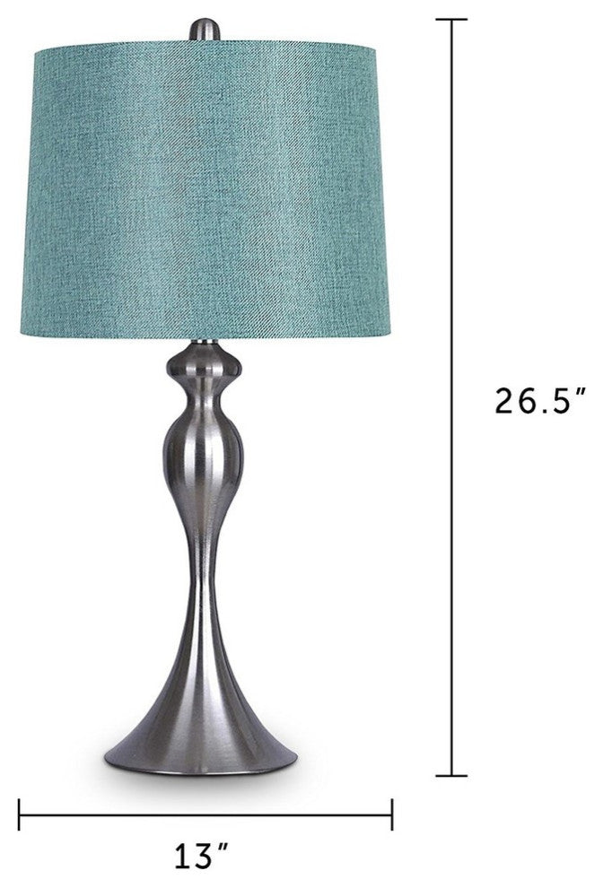 26.5 Brushed Nickel Table Lamps Turquoise Shade, Set of 2