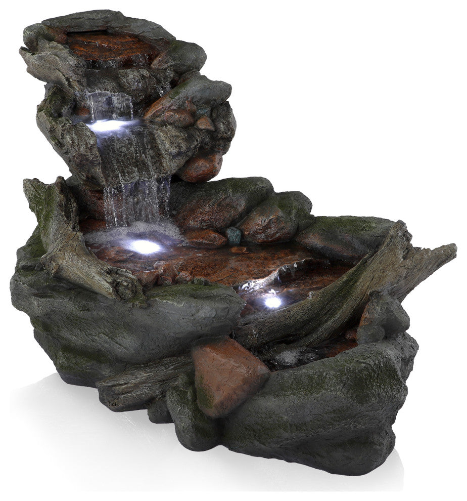 60" Long 3-Tier Rainforest Rock River Hand-Painted Fountain with LED Lights