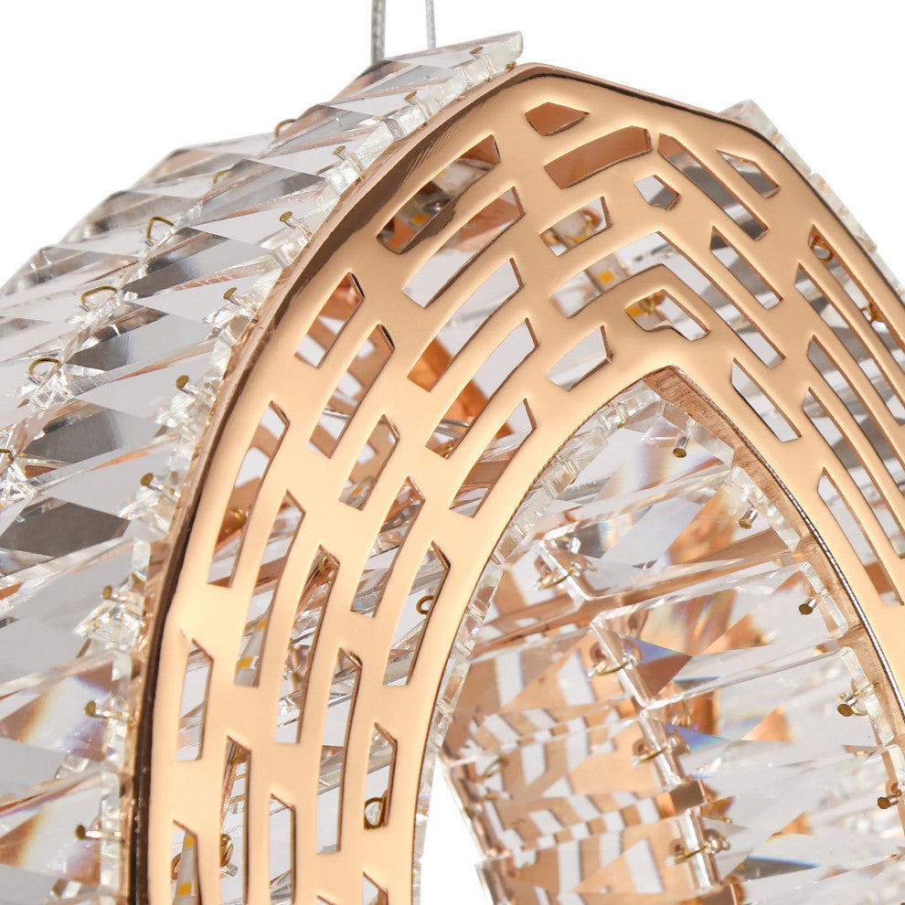 LNC Brusmogan 1-Light 9.5" Modern LED Loop Crystal Mini Chandelier, Gold