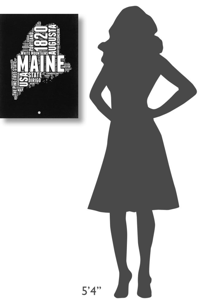 "Maine Black and White Map" Fine Art Print
