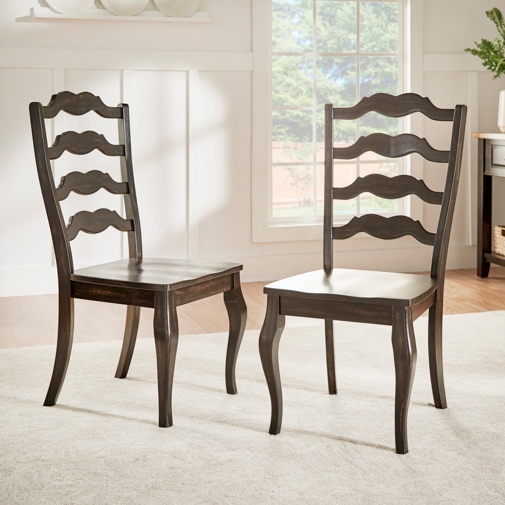 Arbor Hill French Ladder Back Wood Dining Chair, Set of 2, Antique Black