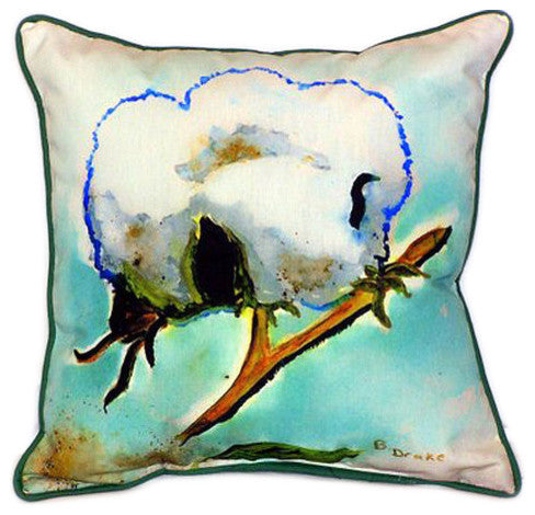 Pair of Betsy Drake Cotton ball Large Indoor/Outdoor Pillows 18x18