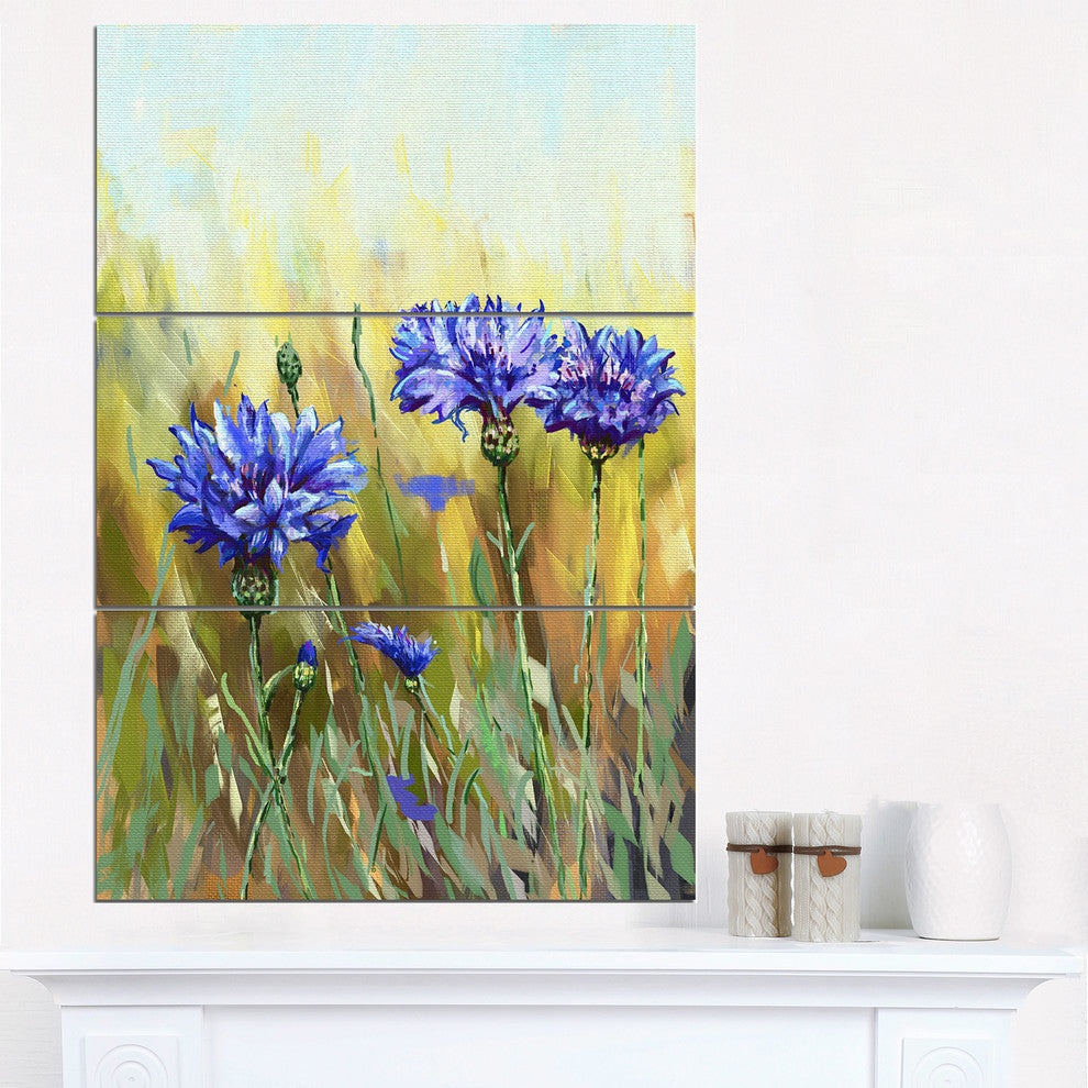 "Cornflowers in Full Bloom" Glossy Metal Wall Art, 3 Panels, 28"x36"