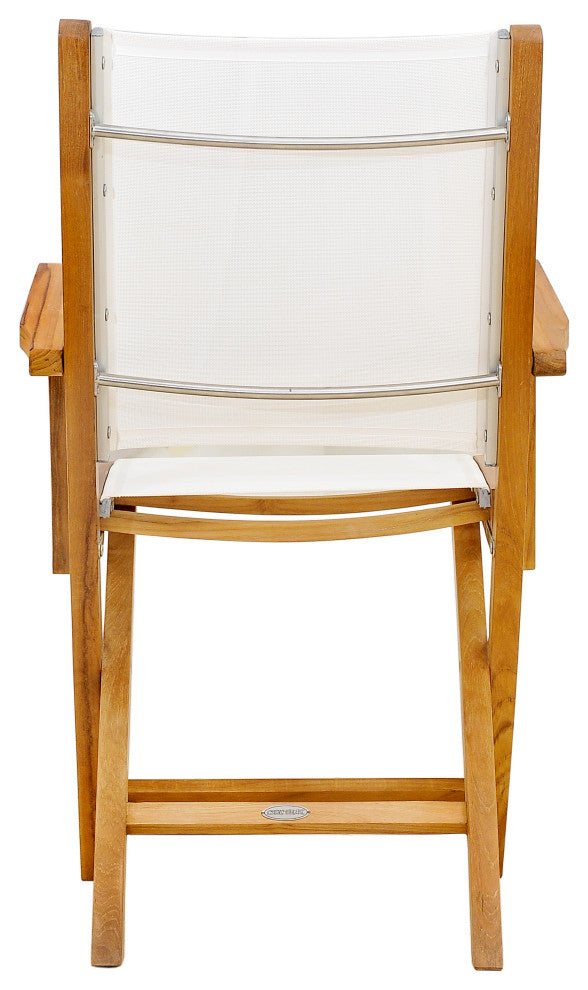 Teak Wood Miami Folding Arm Chair with Batyline Sling, Set of 2