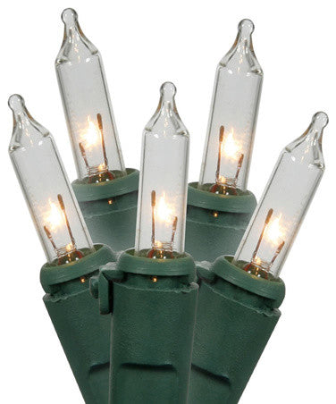 Clear Mini Christmas Lights, Green Wire