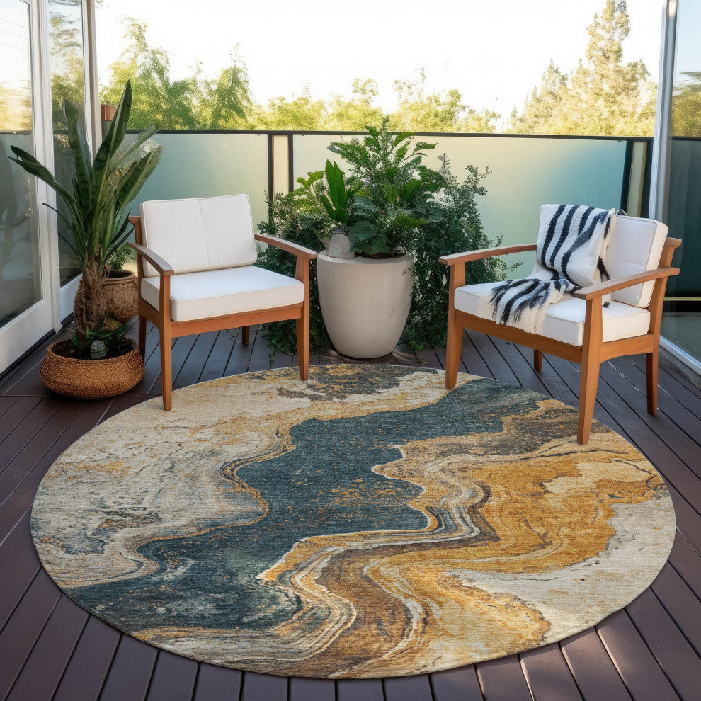 Machine Washable Indoor/Outdoor Chantille ACN1907 Linen 8' x 8' Round Rug